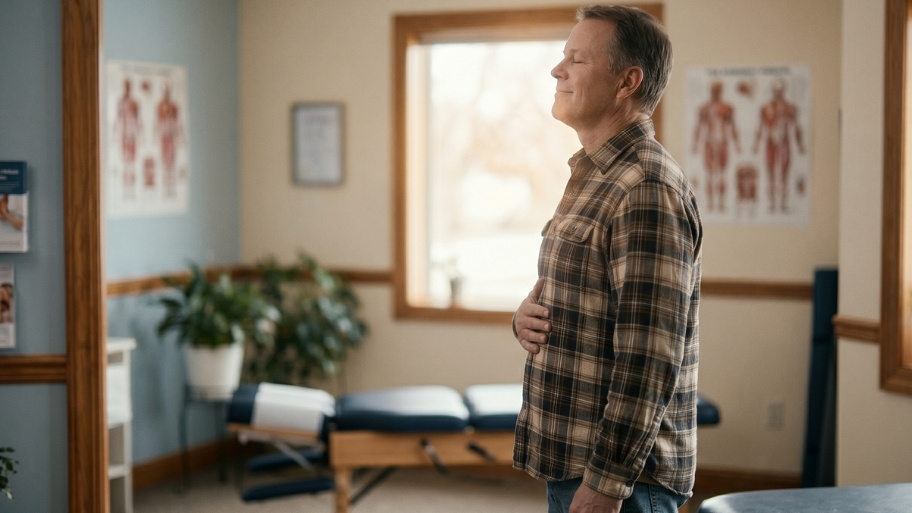 Chronic Pain Management in Decorah, IA Patient standing comfortably during a chronic pain management appointment in Decorah, IA.